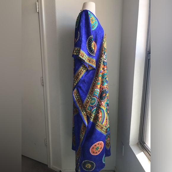 Mumu Kimono Kaftan House Maxi Dress Swimsuit Cover-Up Lightweight Bohemian OSFM - Picture 4 of 16